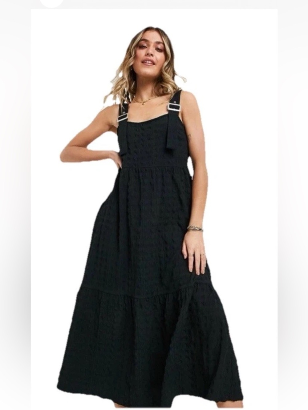 ASOS DESIGN dungaree midi sundress bubble texture Sz 2  buckle strap summer pool